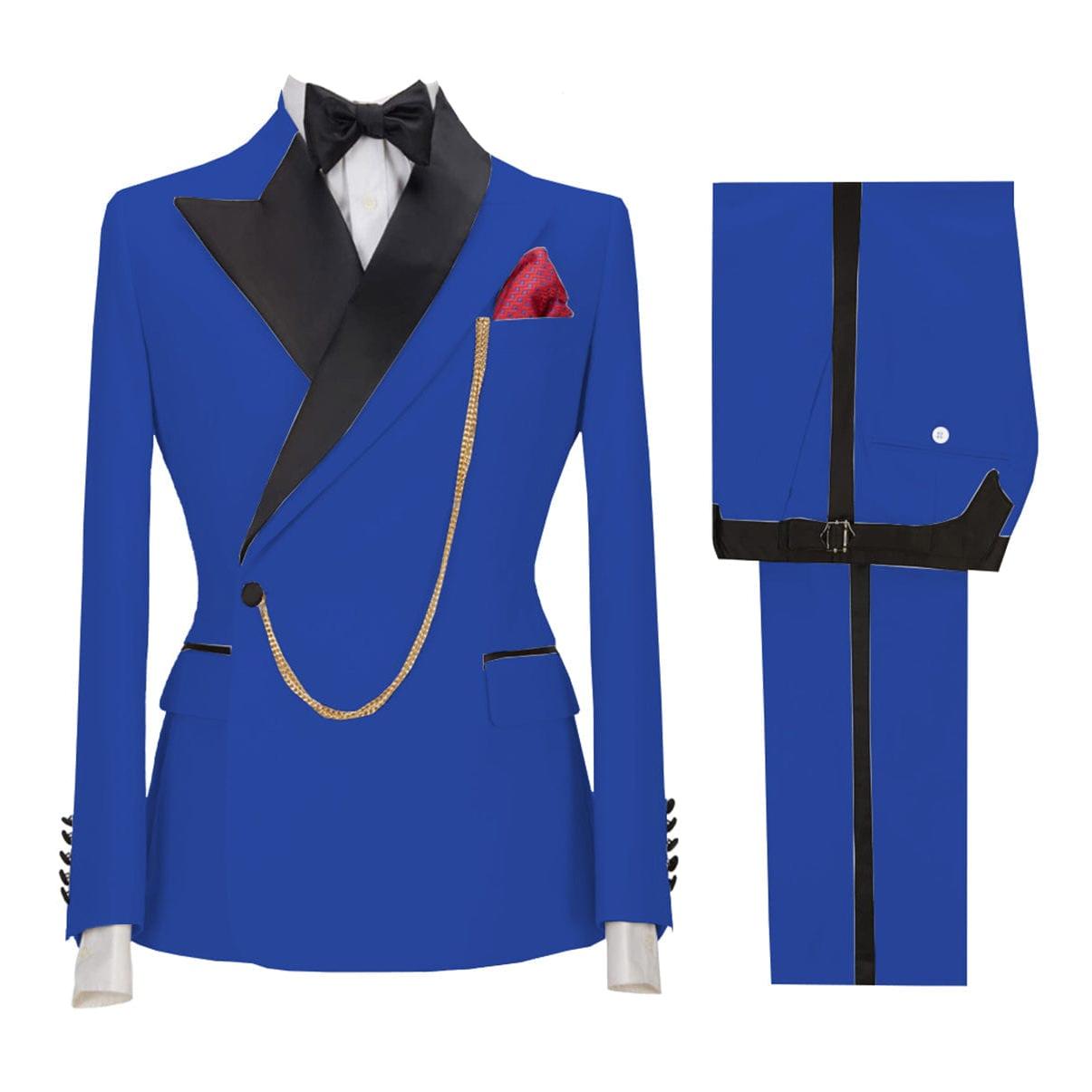 Ceehuteey Stylish Mens Suit Pieces Peak Lapel TuxedoBlazer+Pants – Royal Blue R Ceehuteey Stylish Mens Suit Pieces Peak Lapel TuxedoBlazer+Pants – Royal Blue R