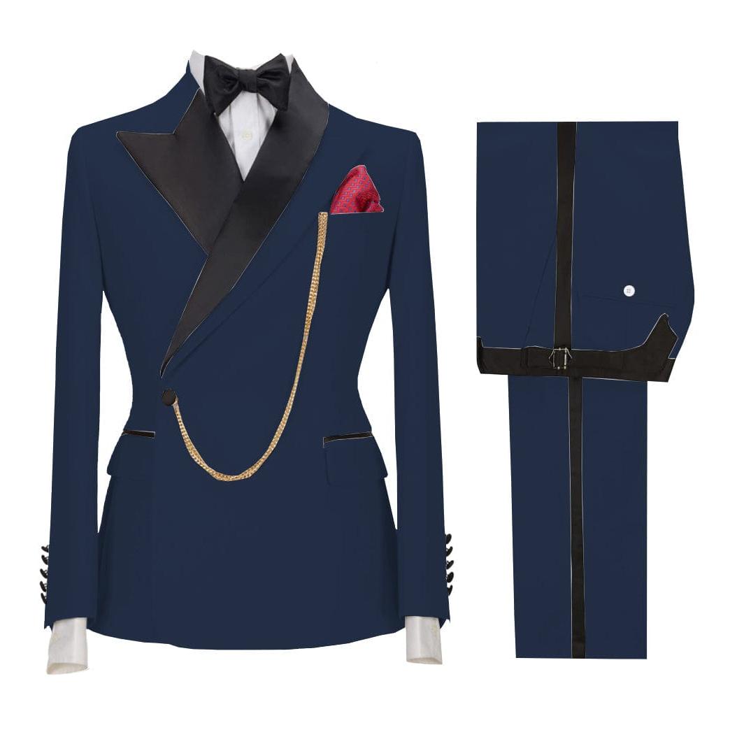 Ceehuteey Stylish Mens Suit Pieces Peak Lapel TuxedoBlazer+Pants – Navy R Ceehuteey Stylish Mens Suit Pieces Peak Lapel TuxedoBlazer+Pants – Navy R