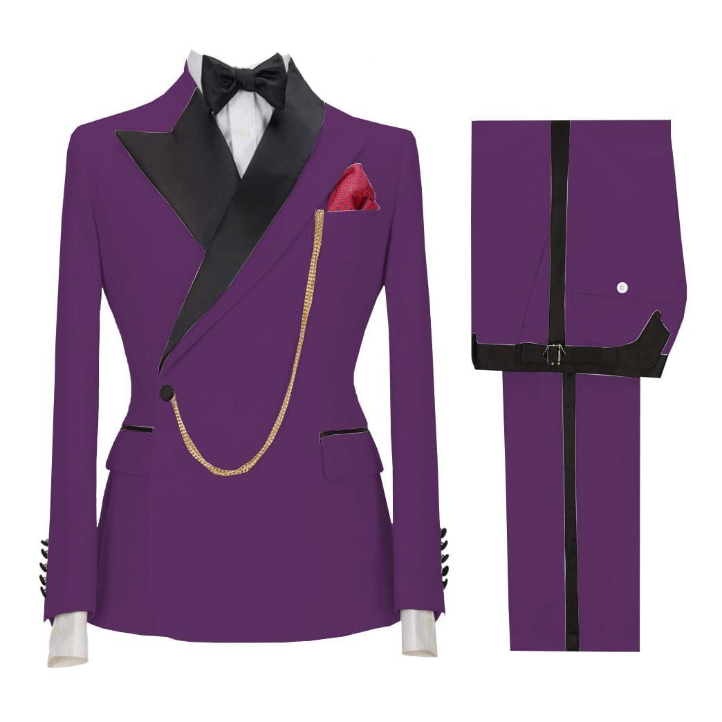 Ceehuteey Stylish Mens Suit Pieces Peak Lapel TuxedoBlazer+Pants – Purple R Ceehuteey Stylish Mens Suit Pieces Peak Lapel TuxedoBlazer+Pants – Purple R