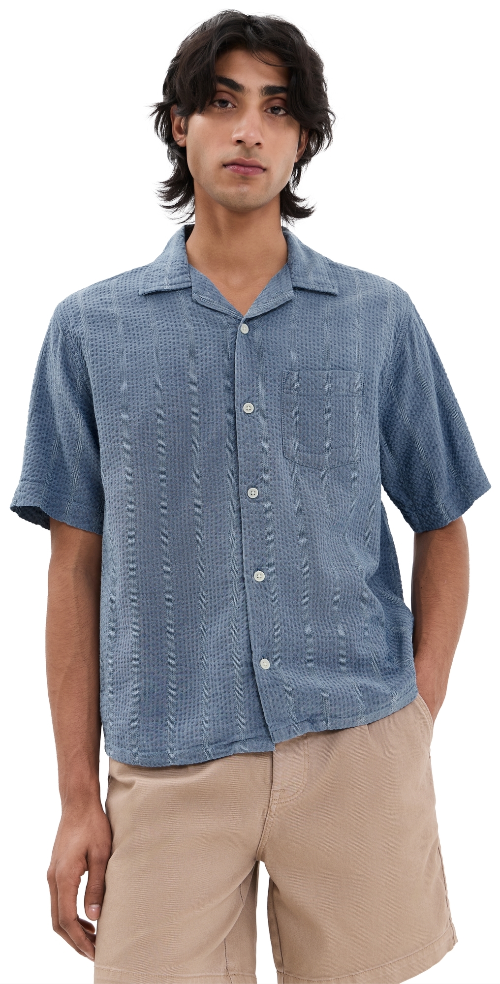 Corridor Striped Seersucker Short Sleeve Shirt Indigo Corridor Striped Seersucker Short Sleeve Shirt Indigo