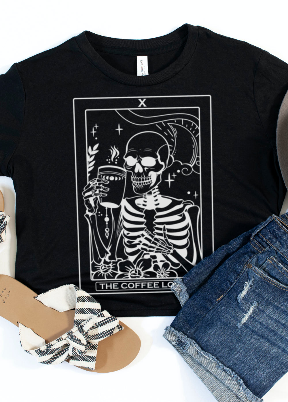 The Coffee Lover Skeleton Tarot Cropped Shirt – M Black The Coffee Lover Skeleton Tarot Cropped Shirt – M Black
