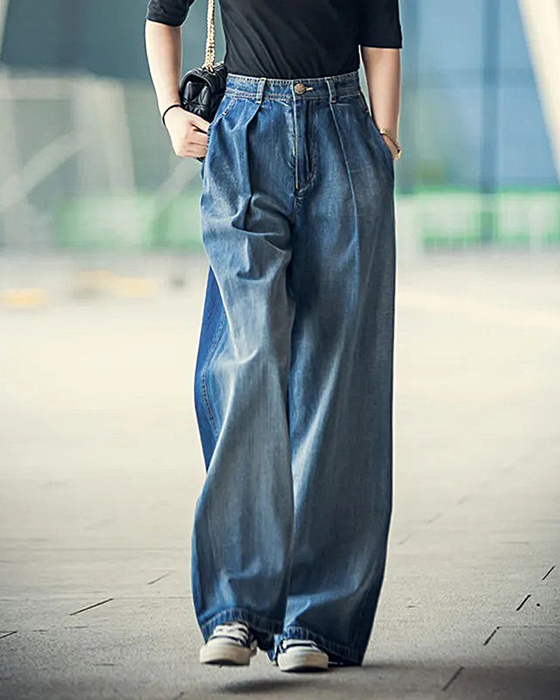 Simple Loose Jeans Casual Fit Jean Trouser Contrast Bloomers Denim Pants – Dark Blue Simple Loose Jeans Casual Fit Jean Trouser Contrast Bloomers Denim Pants – Dark Blue
