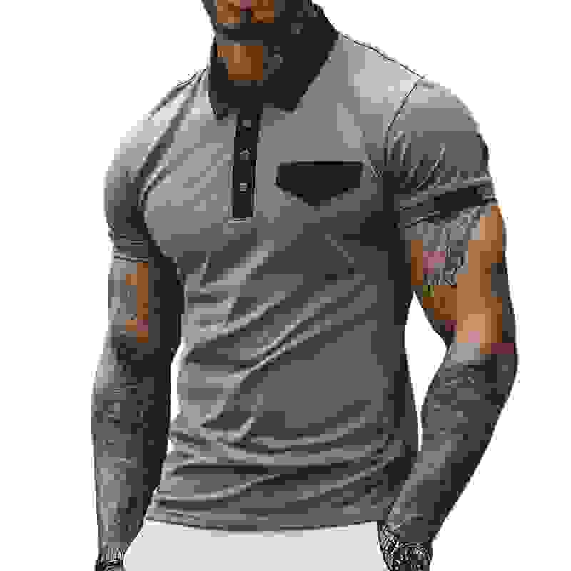 Men’s Retro Casual Cotton Colorblock Short Sleeve Polo Shirt MTAETO