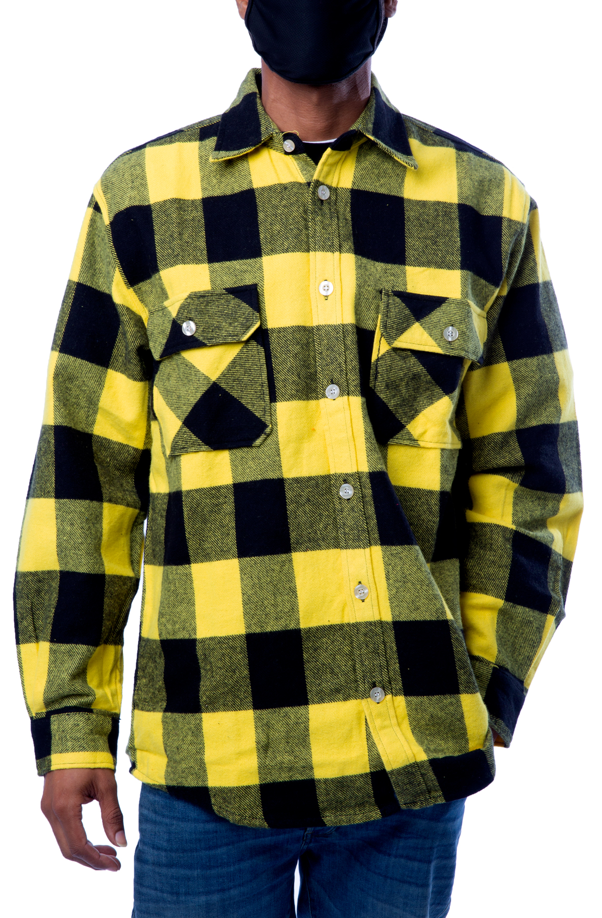 Men Heavyweight Plaid Flannel Shirt Yellow Outerwear M Yellow