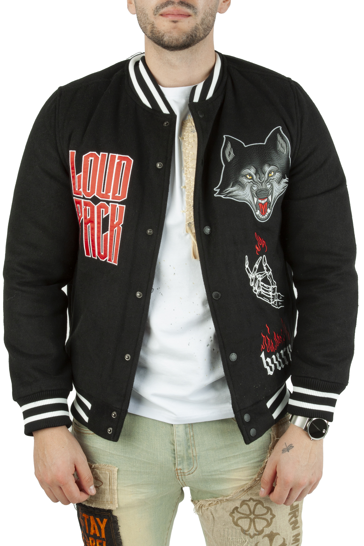 Men Loud Pack Varsity Jacket Black Jackets Black