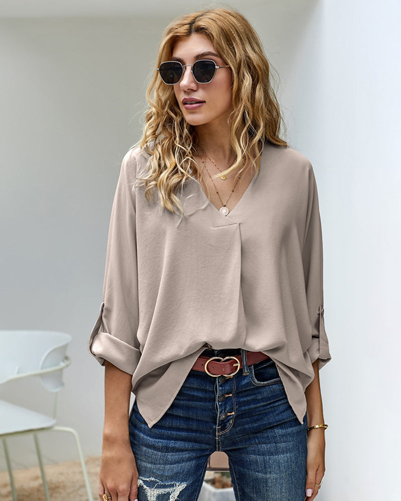 Zeagoo V-Neck Long Sleeve Buckle Shirt Plain Shirts Shirt Top Elegant Shirts Casual Slim Fit Basic – Apricot S Zeagoo V-Neck Long Sleeve Buckle Shirt Plain Shirts Shirt Top Elegant Shirts Casual Slim Fit Basic – Apricot S