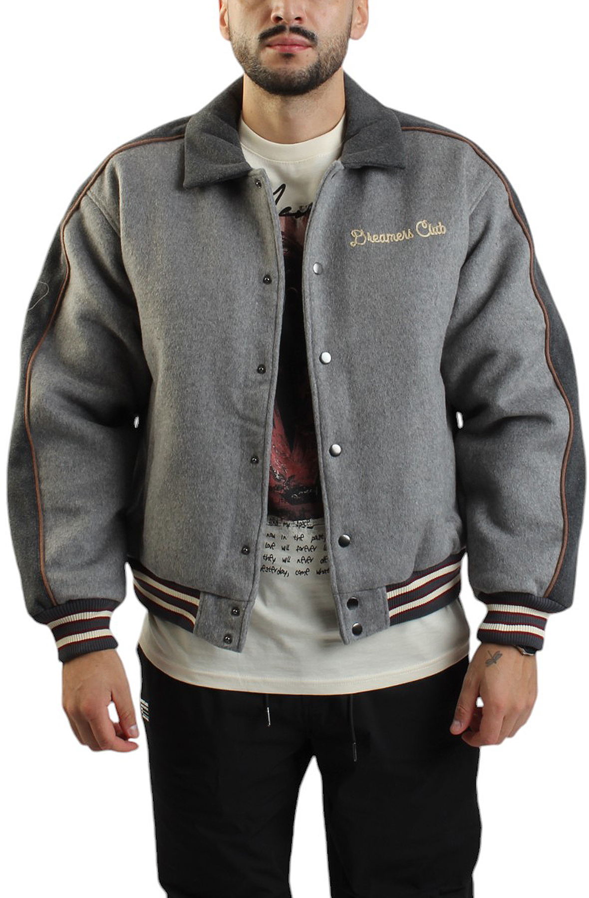 Men Dreamers Club Varsity Jacket Heather Grey Jackets S Heather Grey Men Dreamers Club Varsity Jacket Heather Grey Jackets S Heather Grey
