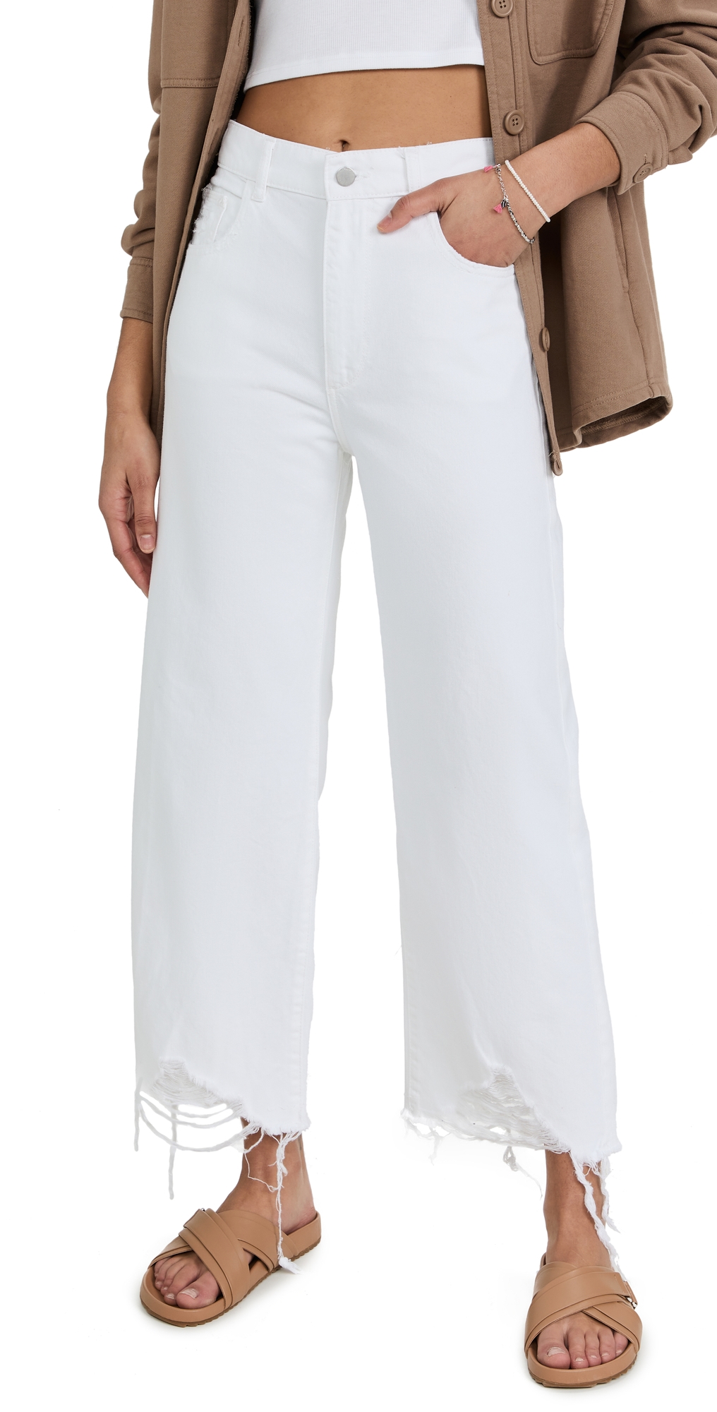 DL Hepburn Wide Leg High Rise Jeans White Distressed