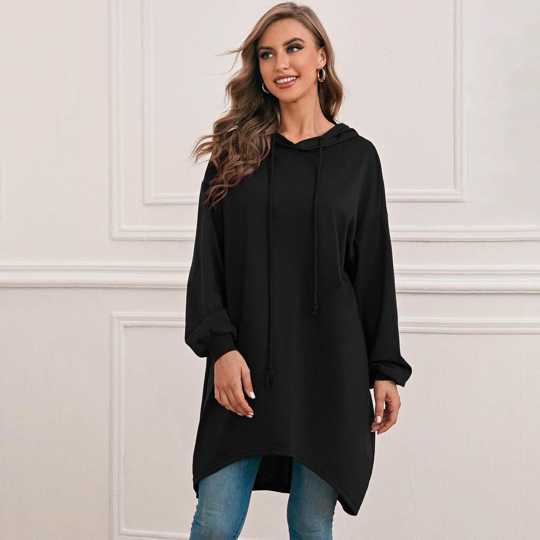 Drop Shoulder Dip Hem Thermal Longline Hoodie Drop Shoulder Dip Hem Thermal Longline Hoodie