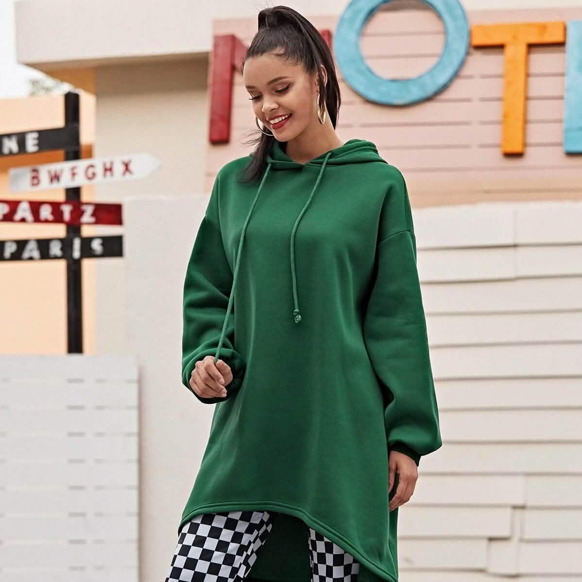 Drop Shoulder Dip Hem Thermal Longline Hoodie Drop Shoulder Dip Hem Thermal Longline Hoodie