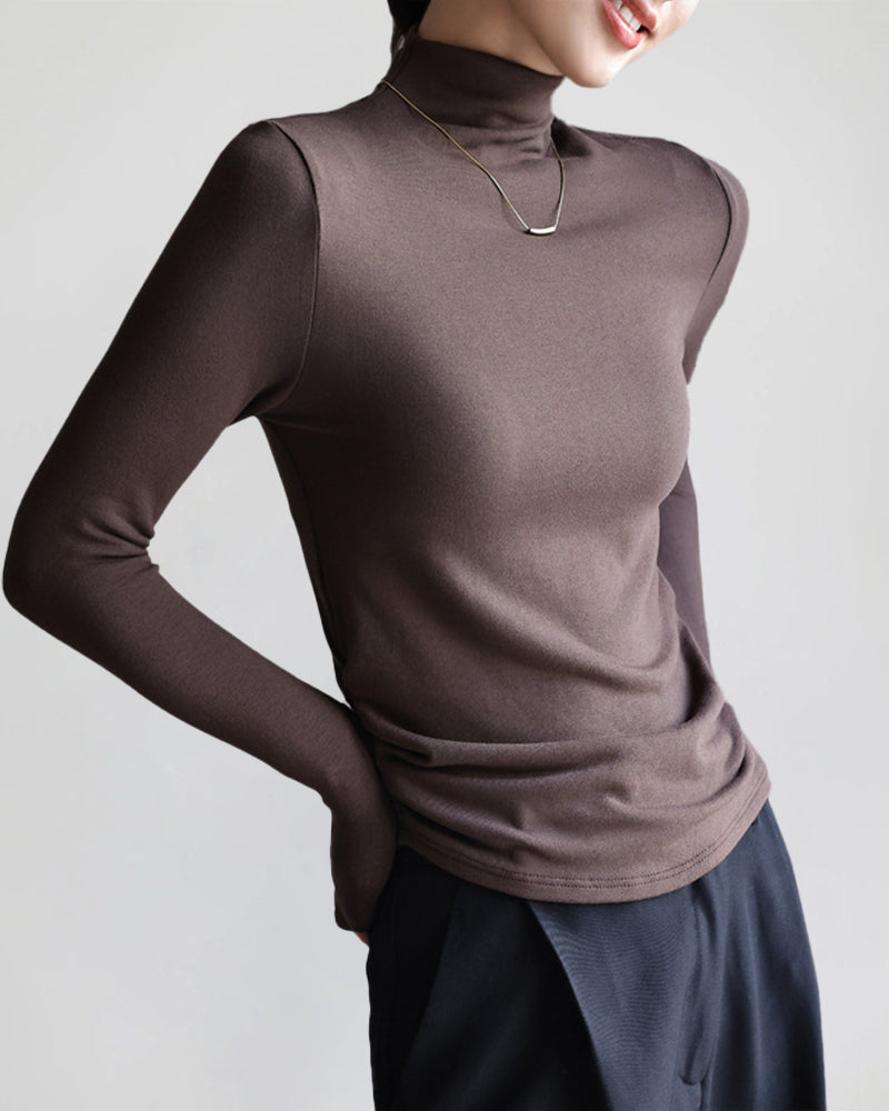 Half Turtleneck Long Sleeve Slim-fit Base shirt – Coffee L-