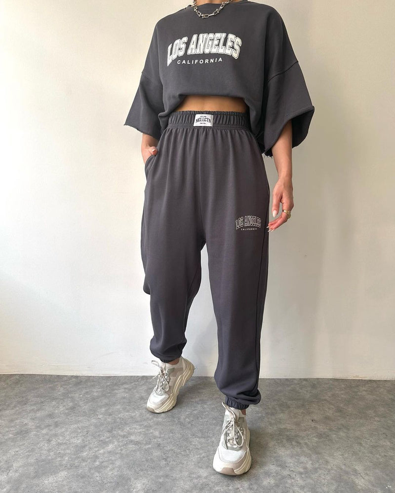 Two Piece Outfits Casual Lounge Sets Round Neck shirt Pullover with Pocket Joggers – Grey L- Two Piece Outfits Casual Lounge Sets Round Neck shirt Pullover with Pocket Joggers – Grey L-