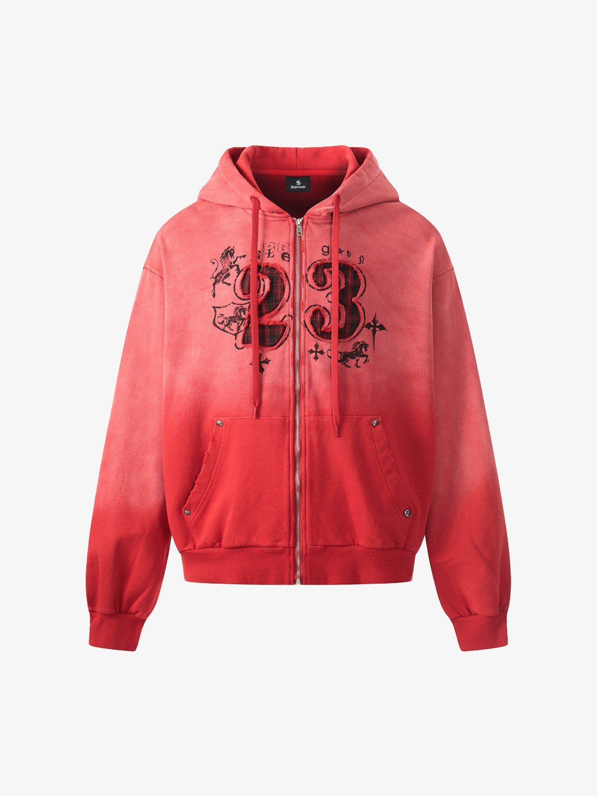 Distressed “” Patch Zip Up Hoodie