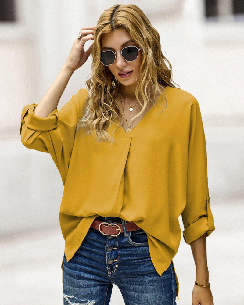 Zeagoo V-Neck Long Sleeve Buckle Shirt Plain Shirts Shirt Top Elegant Shirts Casual Slim Fit Basic – Yellow S Zeagoo V-Neck Long Sleeve Buckle Shirt Plain Shirts Shirt Top Elegant Shirts Casual Slim Fit Basic – Yellow S