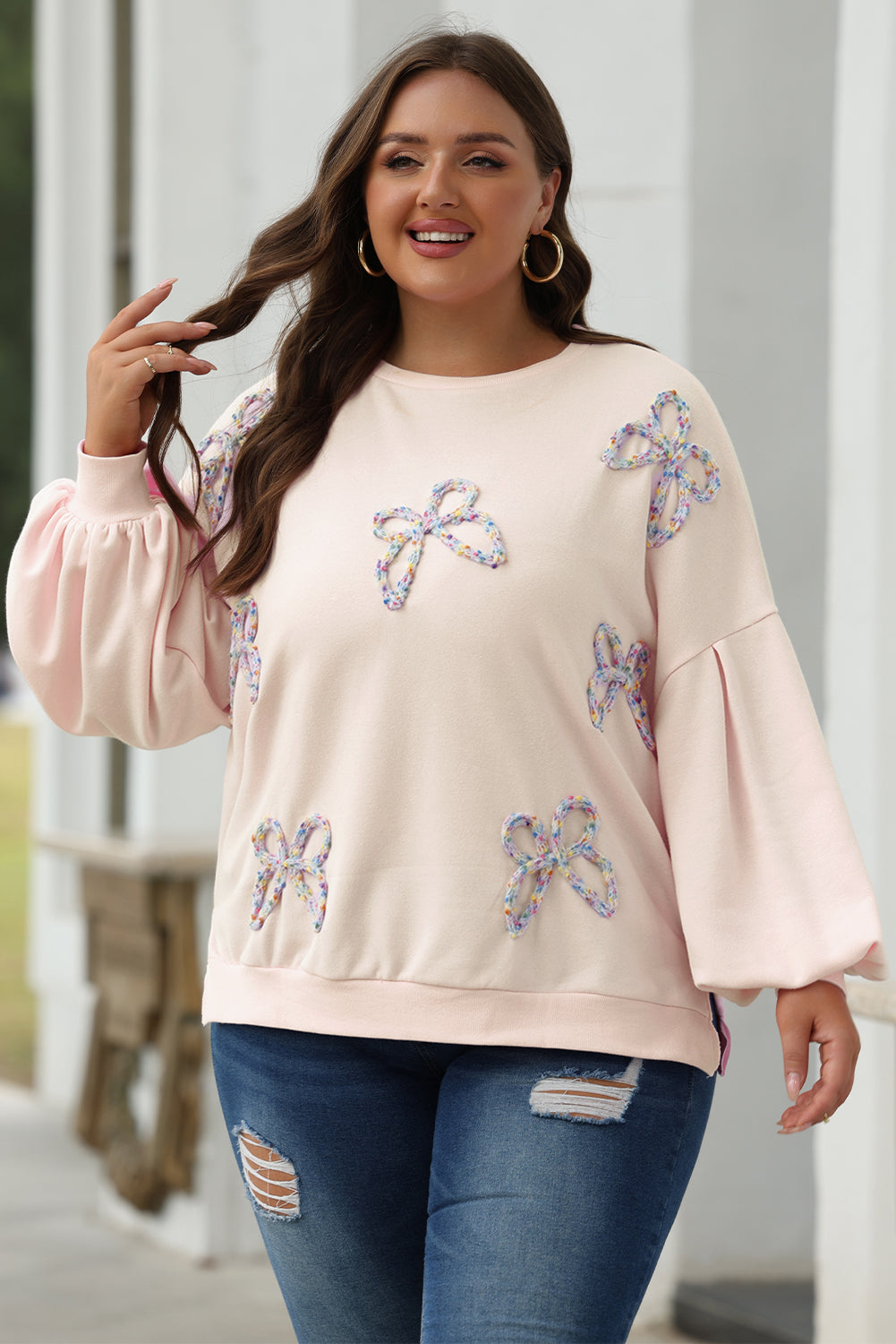 Laila Bow Lantern Sleeve Oversized Sweatshirt Laila Bow Lantern Sleeve Oversized Sweatshirt