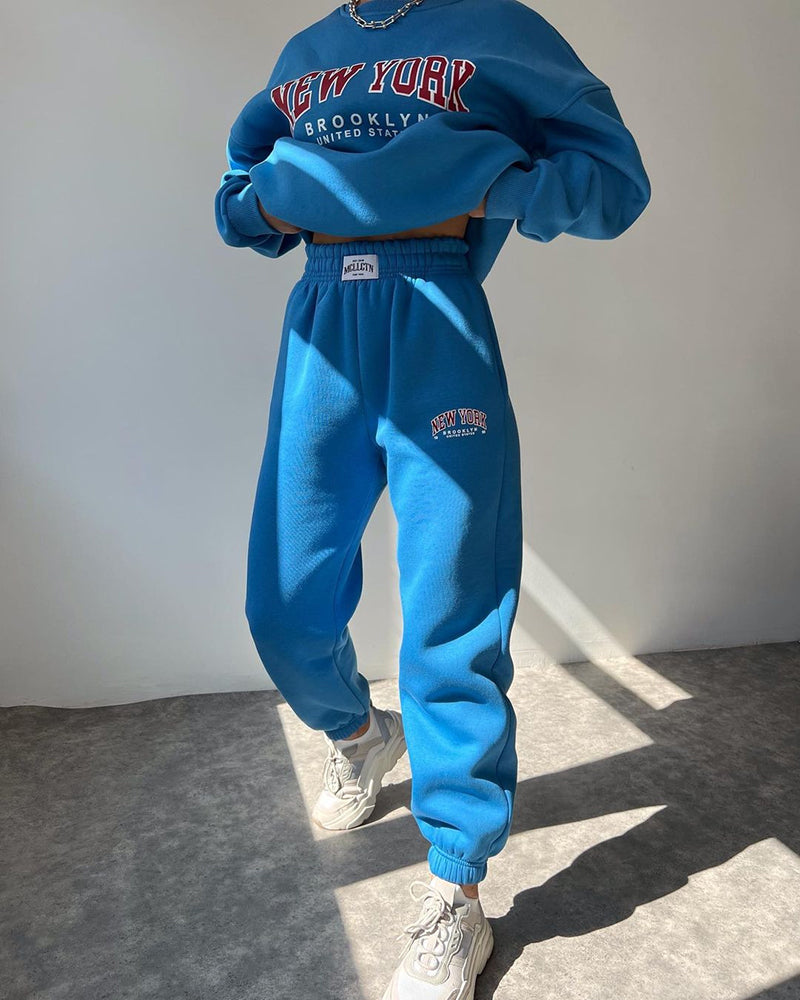 Two Piece Outfits Casual Lounge Sets Round Neck Sweatshirt Pullover with Hip Hop Pants – Blue Two Piece Outfits Casual Lounge Sets Round Neck Sweatshirt Pullover with Hip Hop Pants – Blue