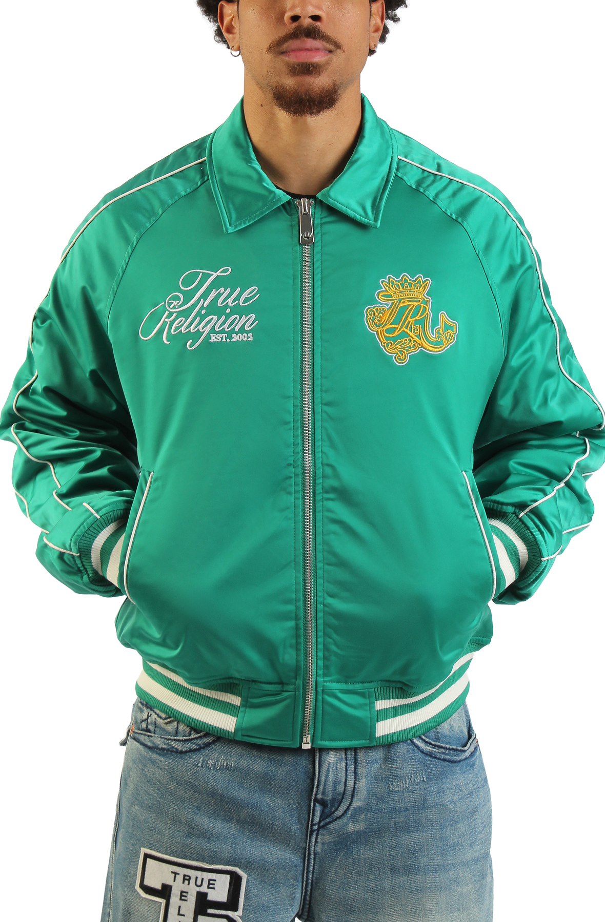 Men Logo Crest Satin Retro Bomber Jacket Oak Leaf Jackets S Oak Leaf