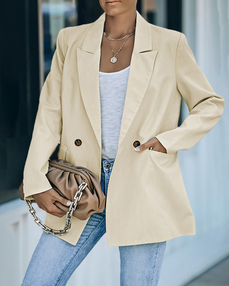Zeagoo Double Breasted Button Down Office Work Wear Solid Blazer Jacket – Beige Zeagoo Double Breasted Button Down Office Work Wear Solid Blazer Jacket – Beige