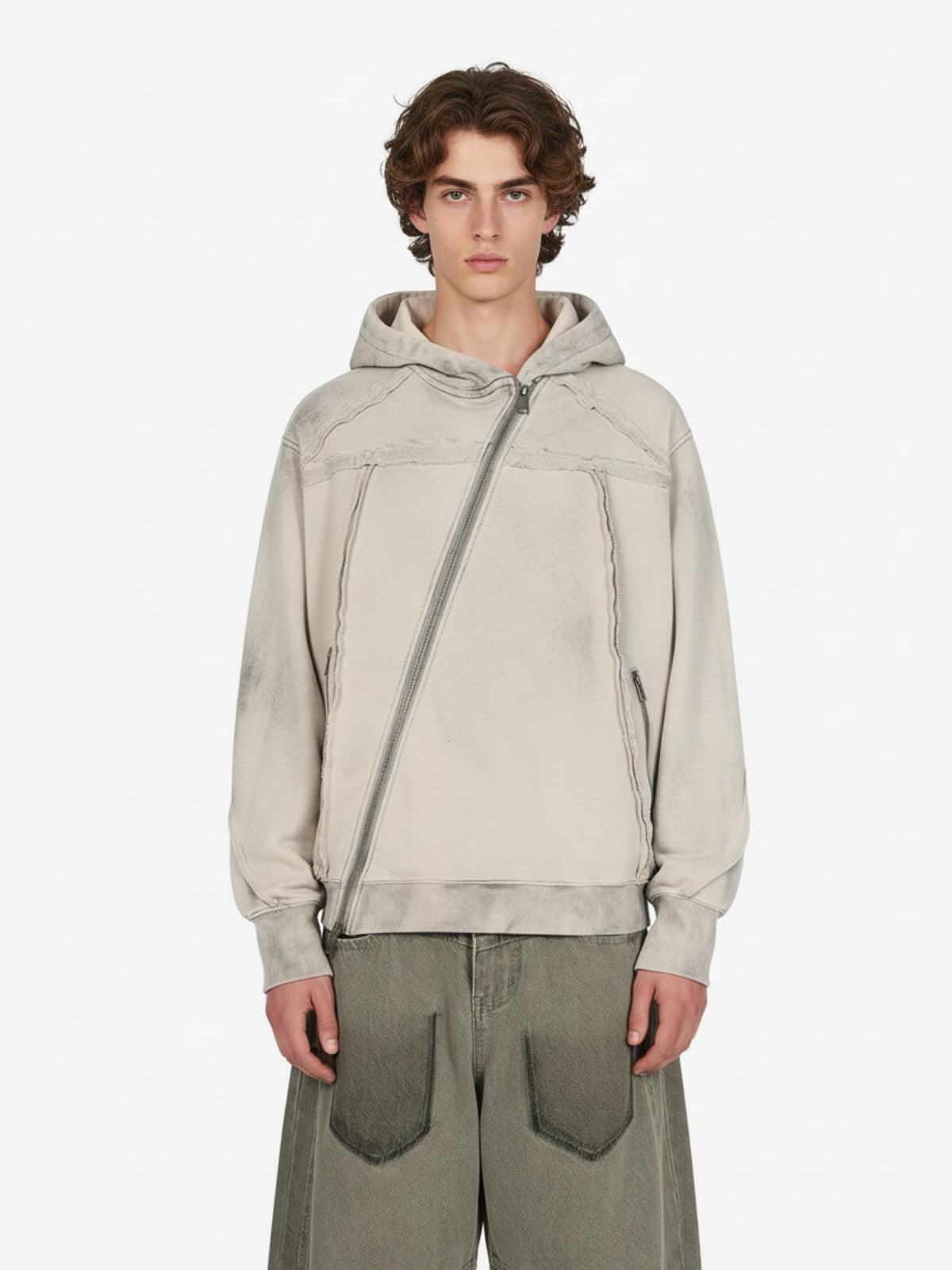 Retro Asymmetric Zip Up Deconstructed Hoodie Retro Asymmetric Zip Up Deconstructed Hoodie