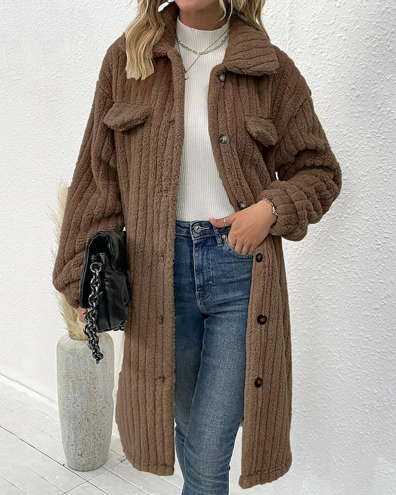 Fuzzy Faux Shearling Lapel Button Down Fleece Outwear Flannel Jacket – Coffee Fuzzy Faux Shearling Lapel Button Down Fleece Outwear Flannel Jacket – Coffee