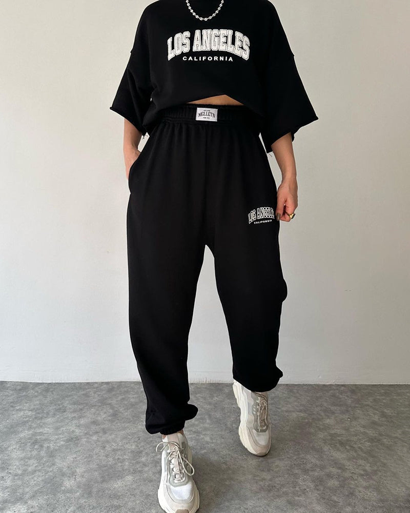 Two Piece Outfits Casual Lounge Sets Round Neck shirt Pullover with Pocket Joggers – Black S Two Piece Outfits Casual Lounge Sets Round Neck shirt Pullover with Pocket Joggers – Black S