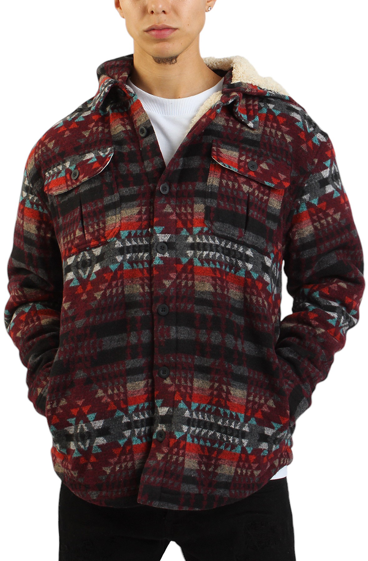 Men Tribal Hooded Overshirt Multi color Jackets M Multi color