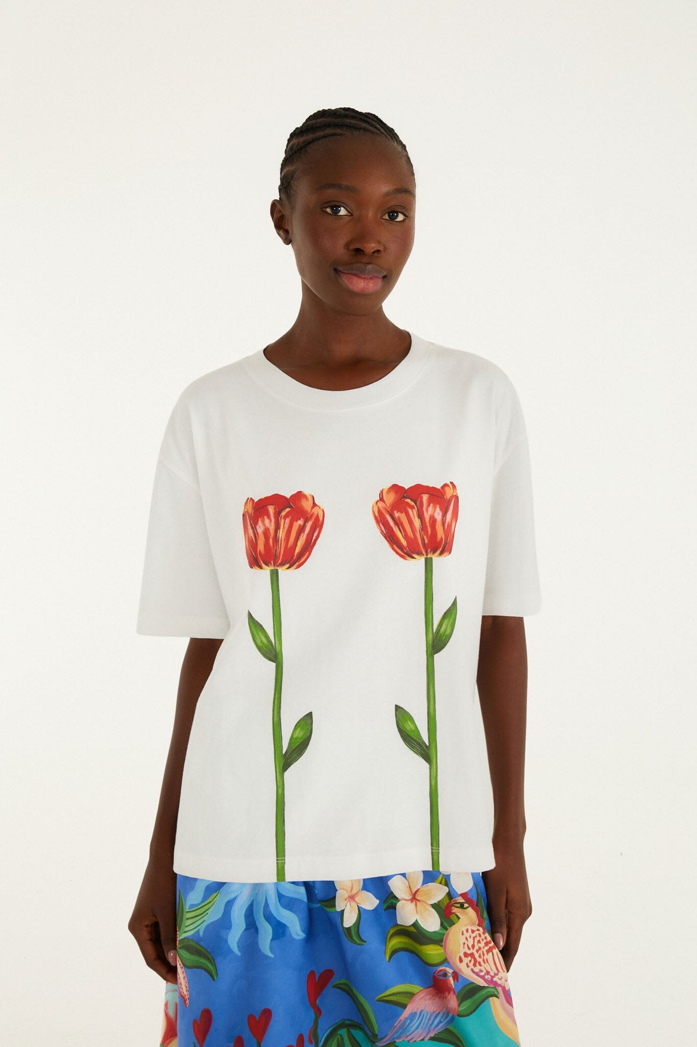 White Tropical Rose Organic Cotton Shirt, OFF White Tropical Rose Organic Cotton Shirt, OFF