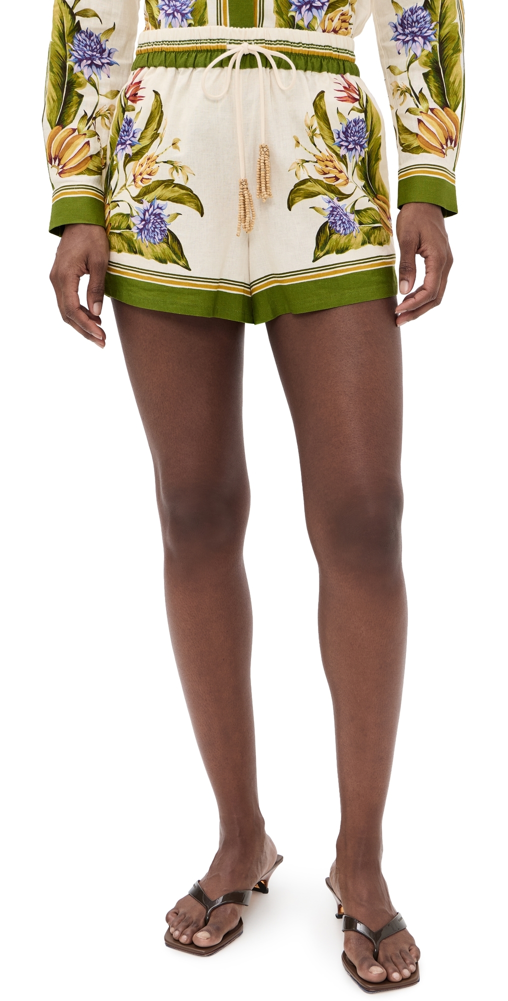FARM Rio Tropical Linen Shorts Tropical Scarf Sand