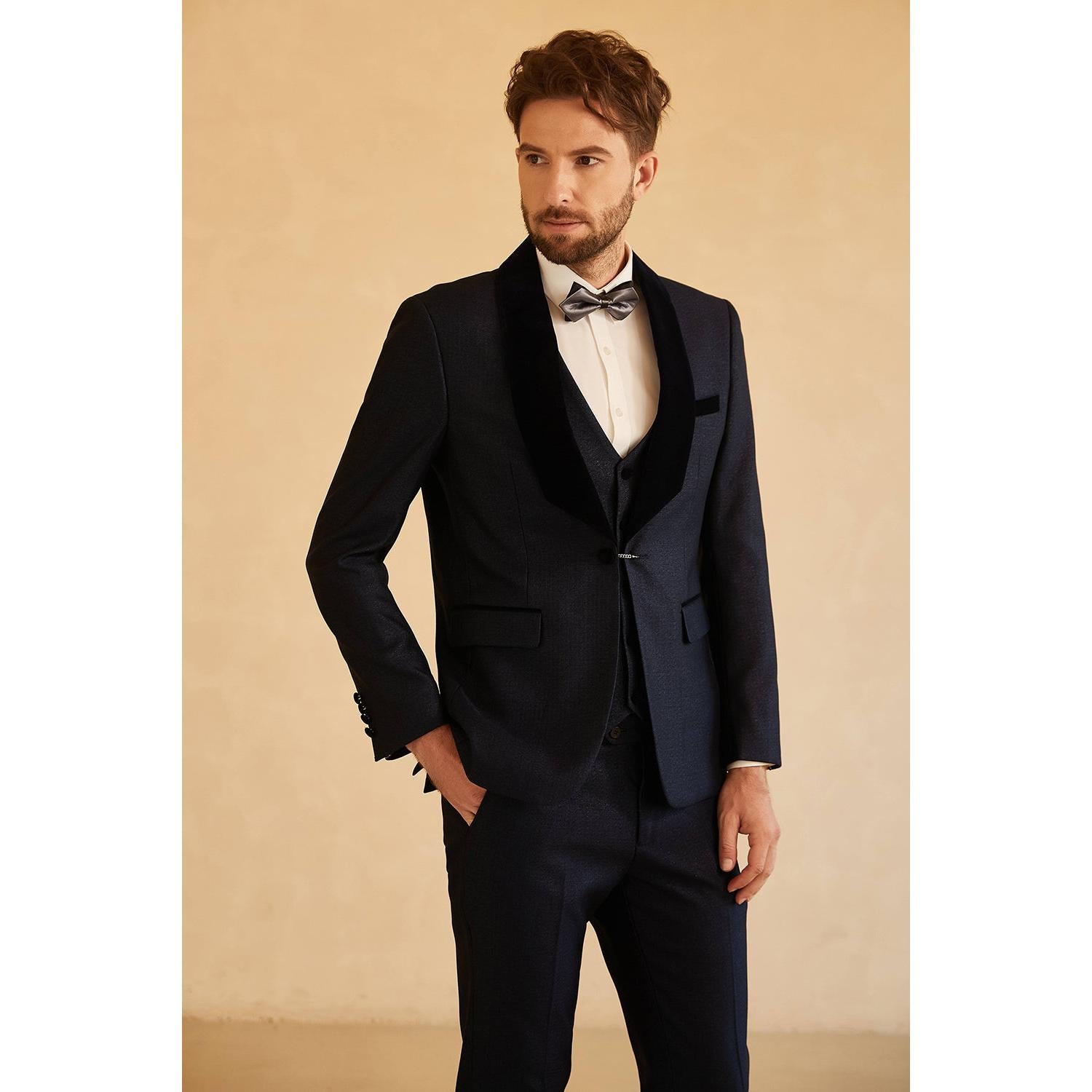 Fashion Pieces Mens Suit Flat Shawl Lapel Tuxedos Blazer+vest+Pants