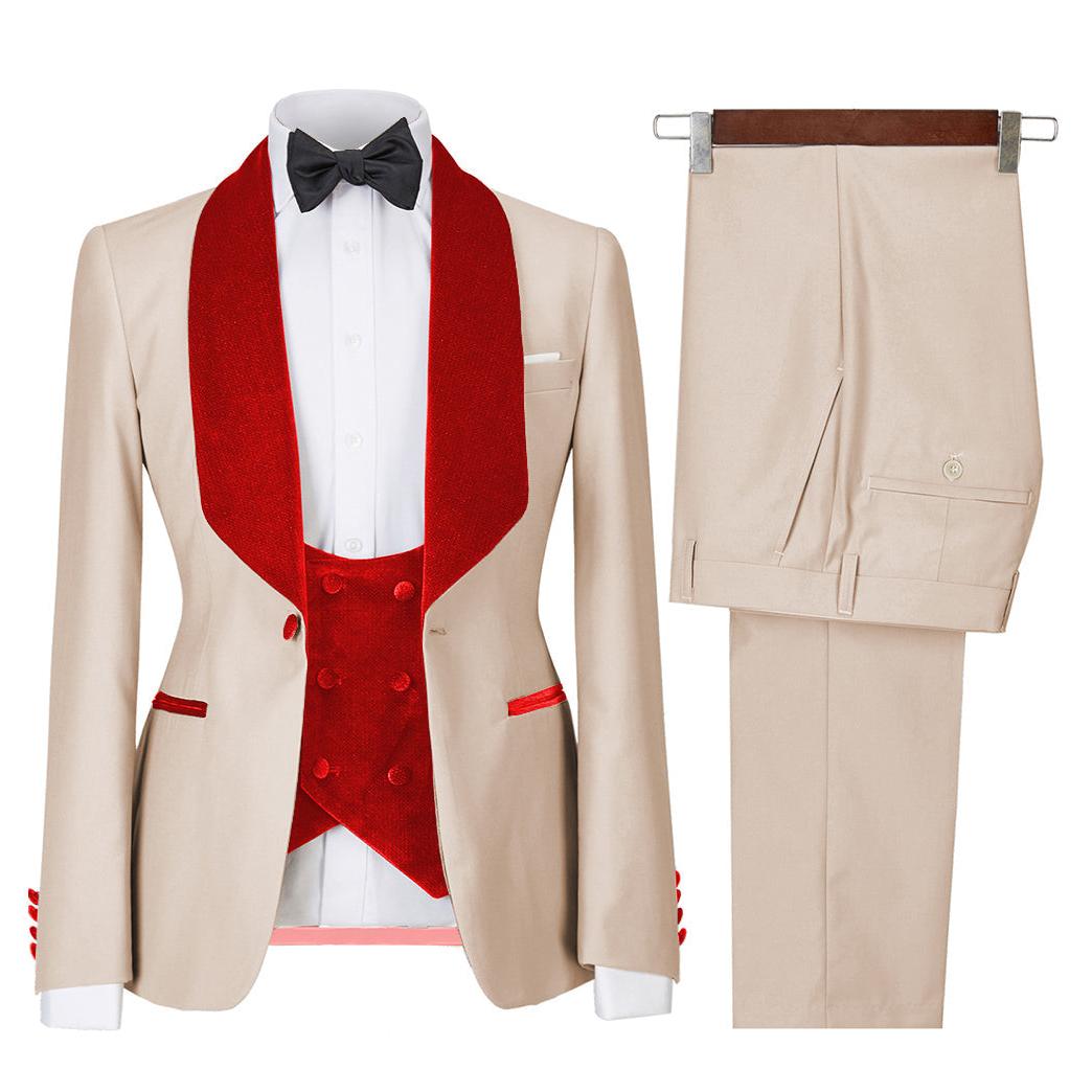 Menseventwear Fashion Pieces Mens Suit Flat Shawl Lapel Tuxedos Blazer+vest+Pants