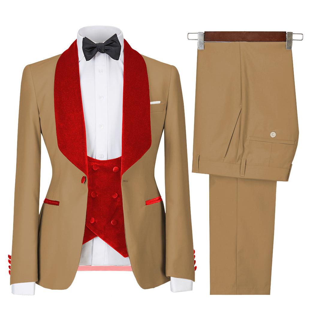 Menseventwear Fashion Pieces Mens Suit Flat Shawl Lapel Tuxedos Blazer+vest+Pants