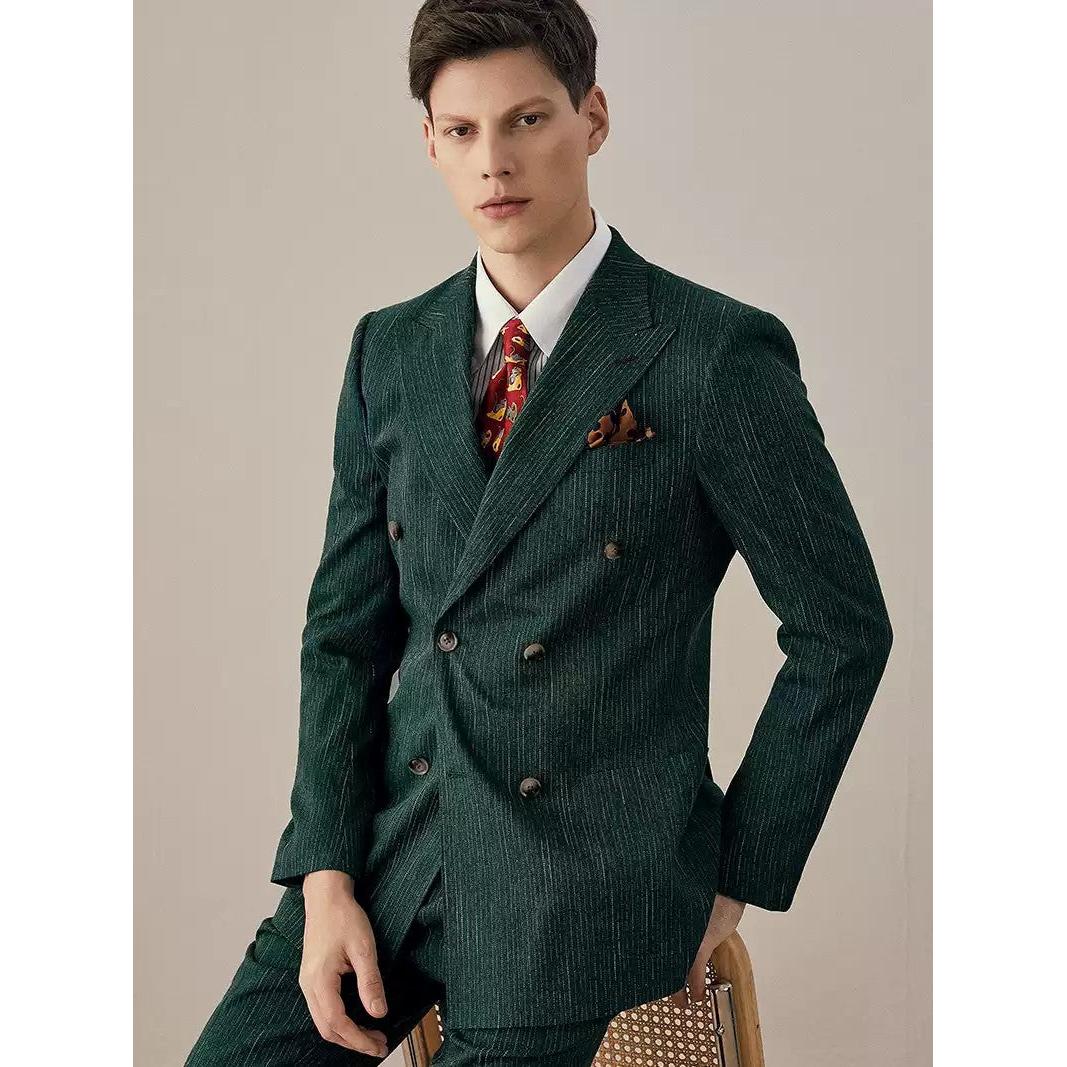 Fashion Men’s Pieces Mens Double-breasted Suit Peak Lapel Striped Tuxedos Blazer+Vest+Pants