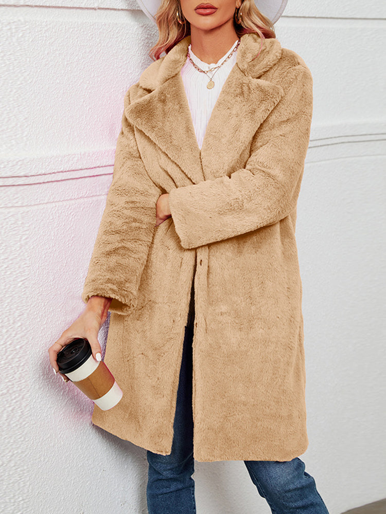 Fake Fur Teddy Coat Open Front Parka Outwear – Khaki