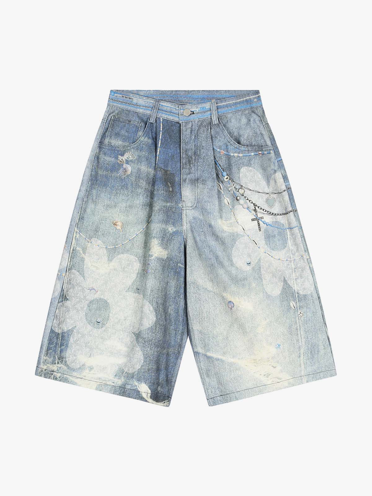 Distressed Dirty D Floral Denim Shorts Distressed Dirty D Floral Denim Shorts