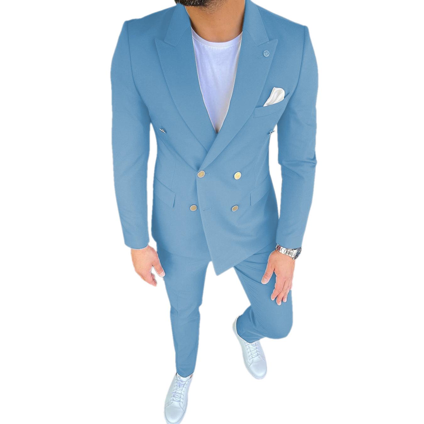 Menseventwear Formal Pieces Mens Suit Slim Fit Flat Peak Lapel Tuxedos Blazer+Pants