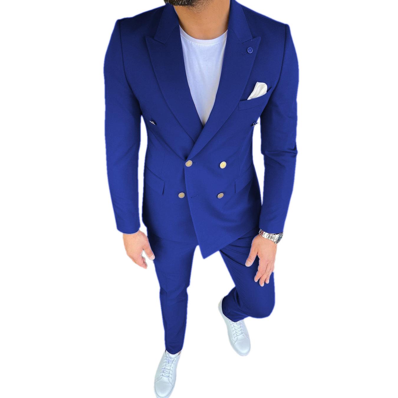 Menseventwear Formal Pieces Mens Suit Slim Fit Flat Peak Lapel Tuxedos Blazer+Pants