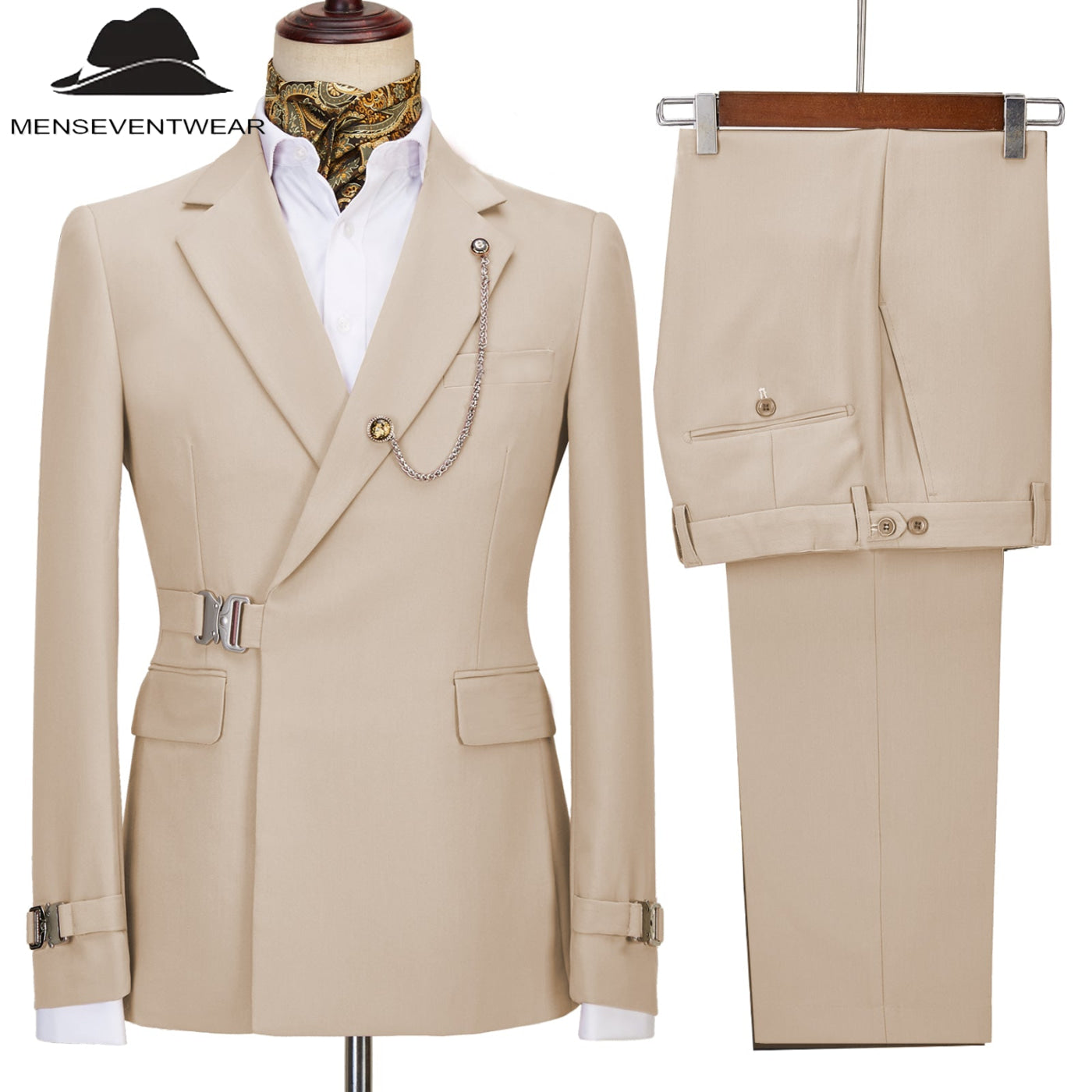 Menseventwear Formal Men’s Piece Men’s Suit Regular Fit Notched Lapel Tuxedo Blazer + Pants