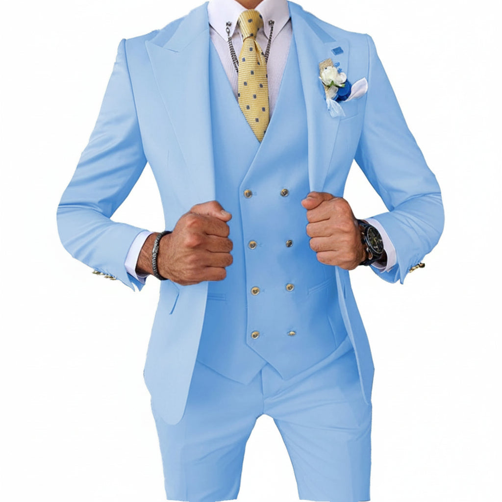 Menseventwear Formal Men’s Pieces Slim Fit Solid Color Peak Lapel Tuxedos For Wedding Blazer+vest+Pants Menseventwear Formal Men’s Pieces Slim Fit Solid Color Peak Lapel Tuxedos For Wedding Blazer+vest+Pants
