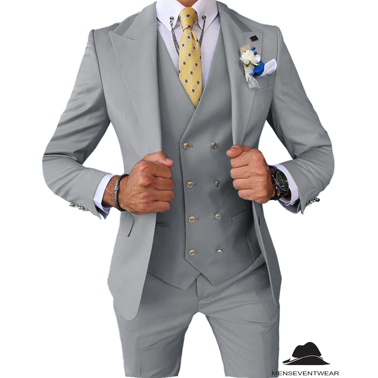 Menseventwear Formal Men’s Pieces Slim Fit Solid Color Peak Lapel Tuxedos For Wedding Blazer+vest+Pants