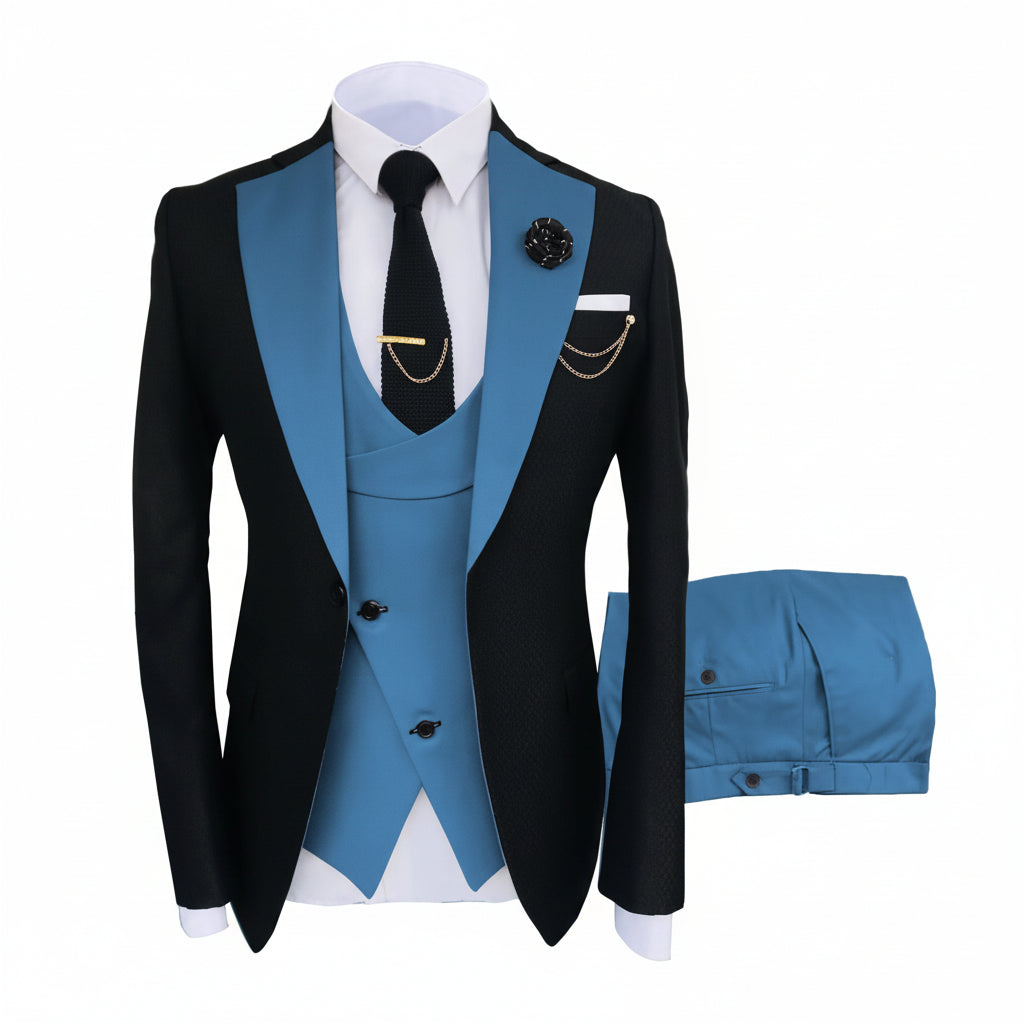 Menseventwear Formal Men’s Suits Slim Fit Pieces Notch Lapel Tuxedos Blazer+Vest+Pant