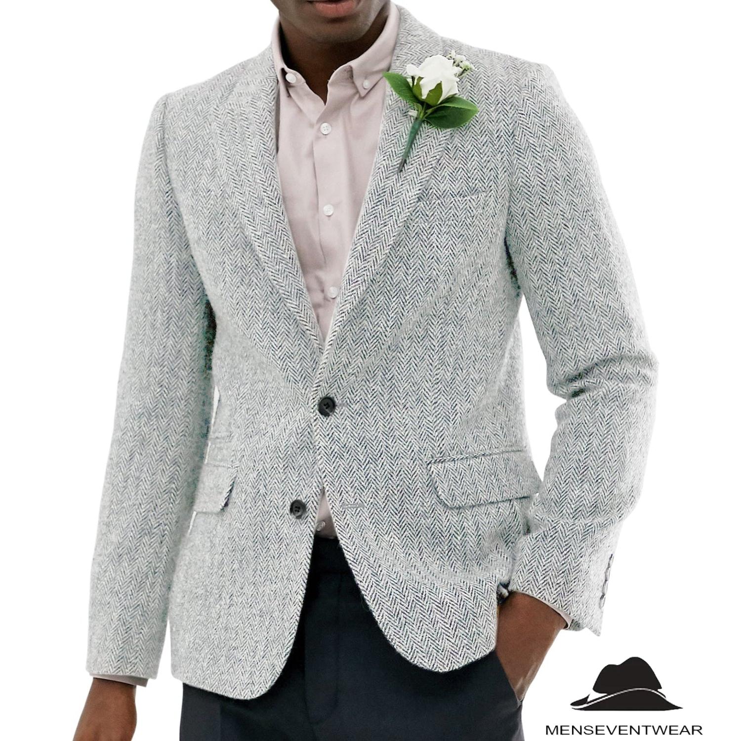 Menseventwear Formal Men’s Wool Herringbone Notch Lapel Blazer Menseventwear Formal Men’s Wool Herringbone Notch Lapel Blazer