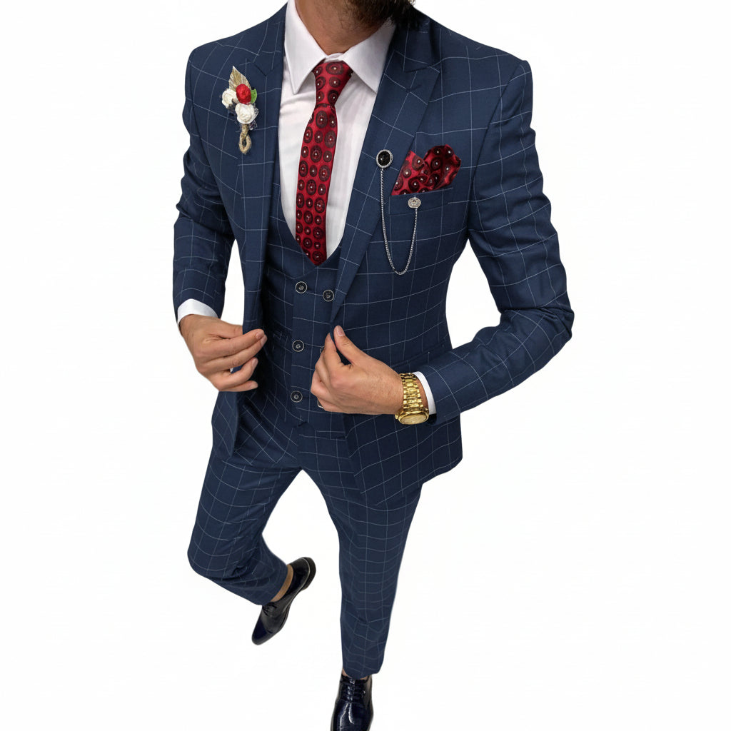 Menseventwear Formal Mens Suit Pieces Business Plaid Solid Peak Lapel Tuxedos Blazer+Vest+Pants Menseventwear Formal Mens Suit Pieces Business Plaid Solid Peak Lapel Tuxedos Blazer+Vest+Pants