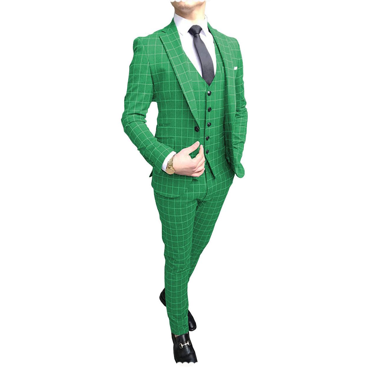 Menseventwear Formal Mens Suit Notch Lapel Blazer Plaid Pieces Blazer+vest+Pants Menseventwear Formal Mens Suit Notch Lapel Blazer Plaid Pieces Blazer+vest+Pants