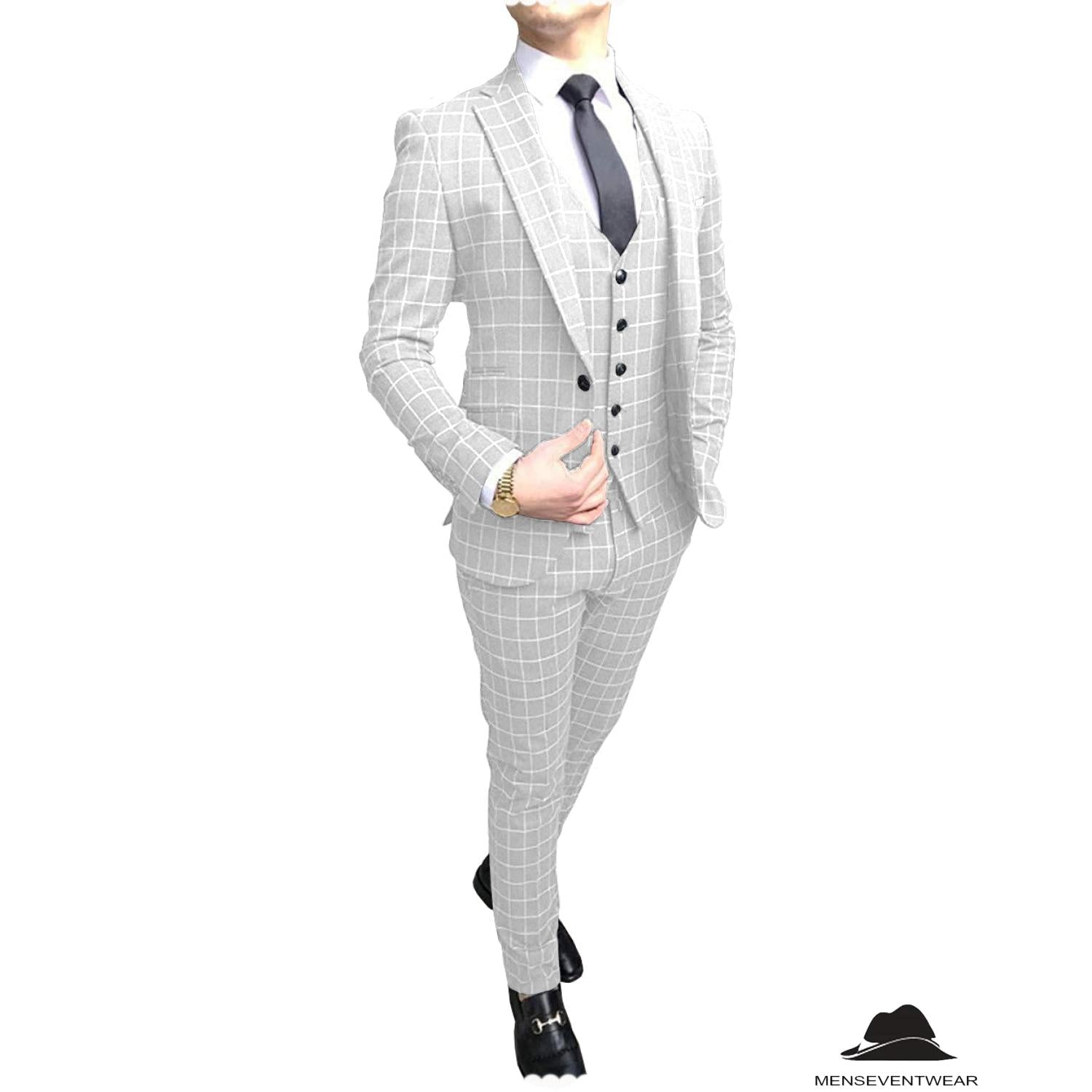 Menseventwear Formal Mens Suit Notch Lapel Blazer Plaid Pieces Blazer+vest+Pants Menseventwear Formal Mens Suit Notch Lapel Blazer Plaid Pieces Blazer+vest+Pants