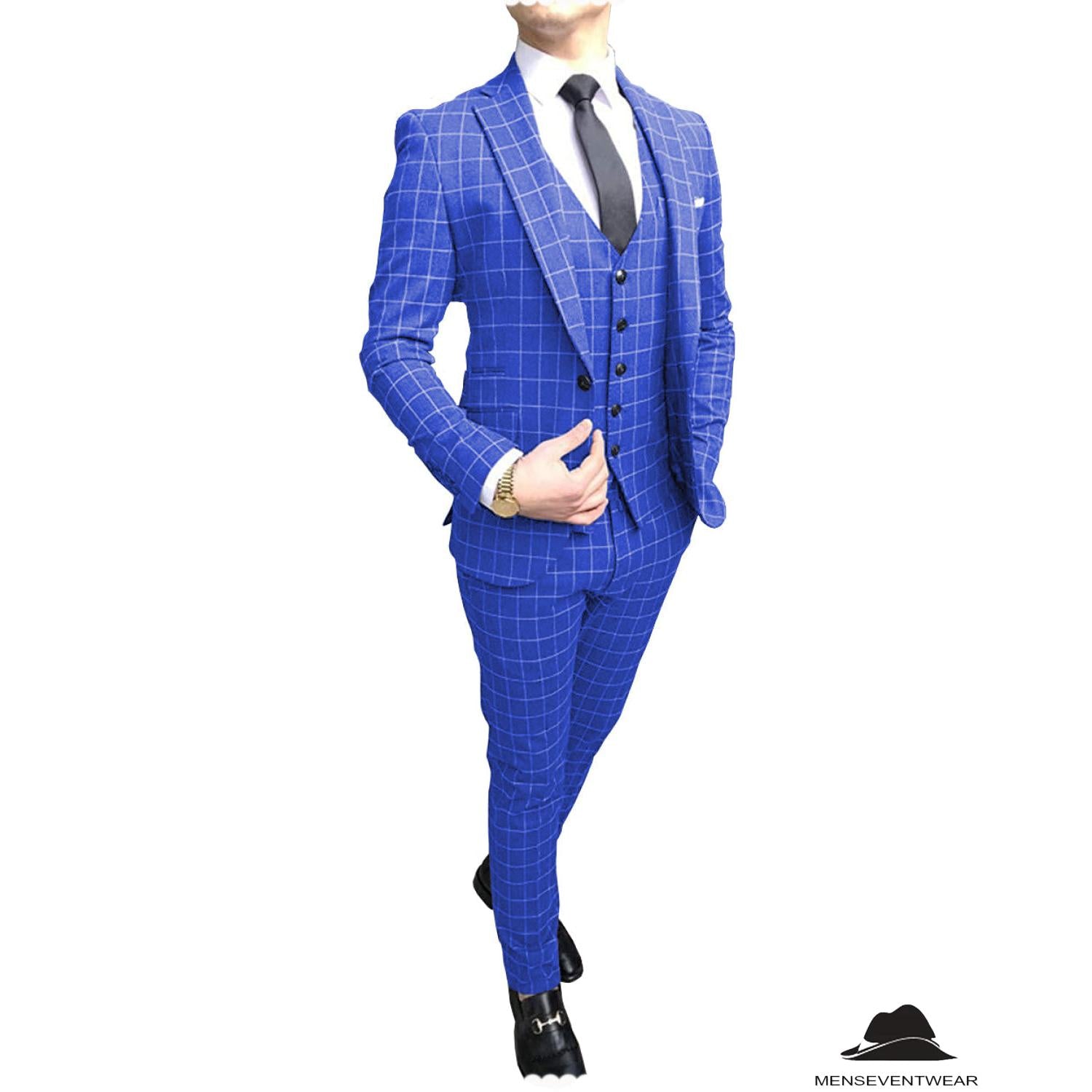 Menseventwear Formal Mens Suit Notch Lapel Blazer Plaid Pieces Blazer+vest+Pants Menseventwear Formal Mens Suit Notch Lapel Blazer Plaid Pieces Blazer+vest+Pants