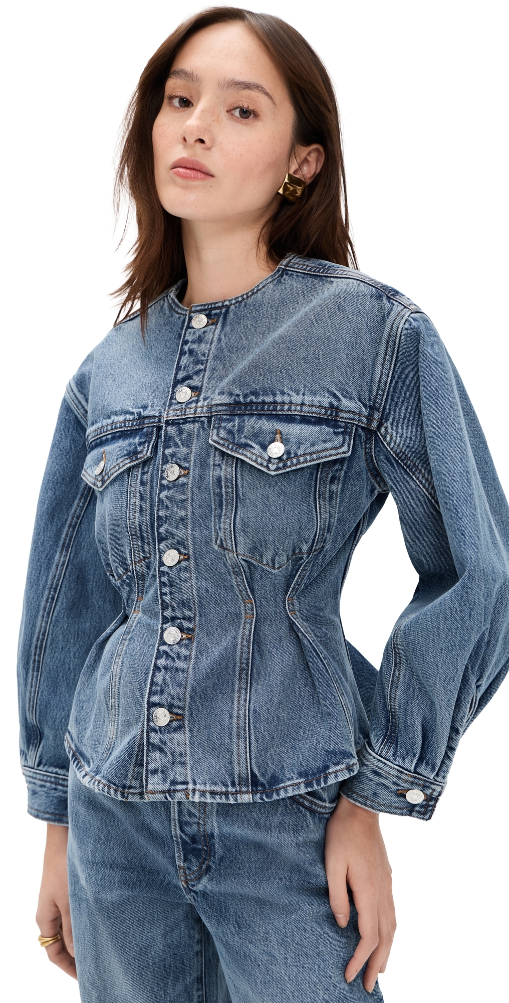 FRAME The Nipped Collarless Denim Jacket Umbria