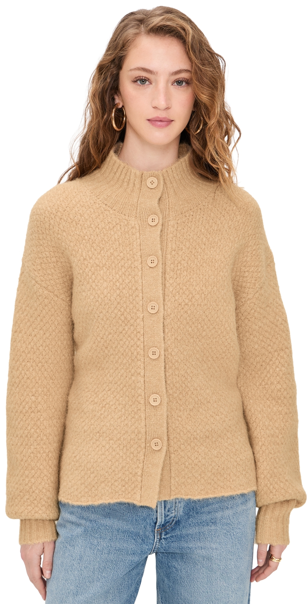 th & Reckless Katya High Neck Cardigan Camel