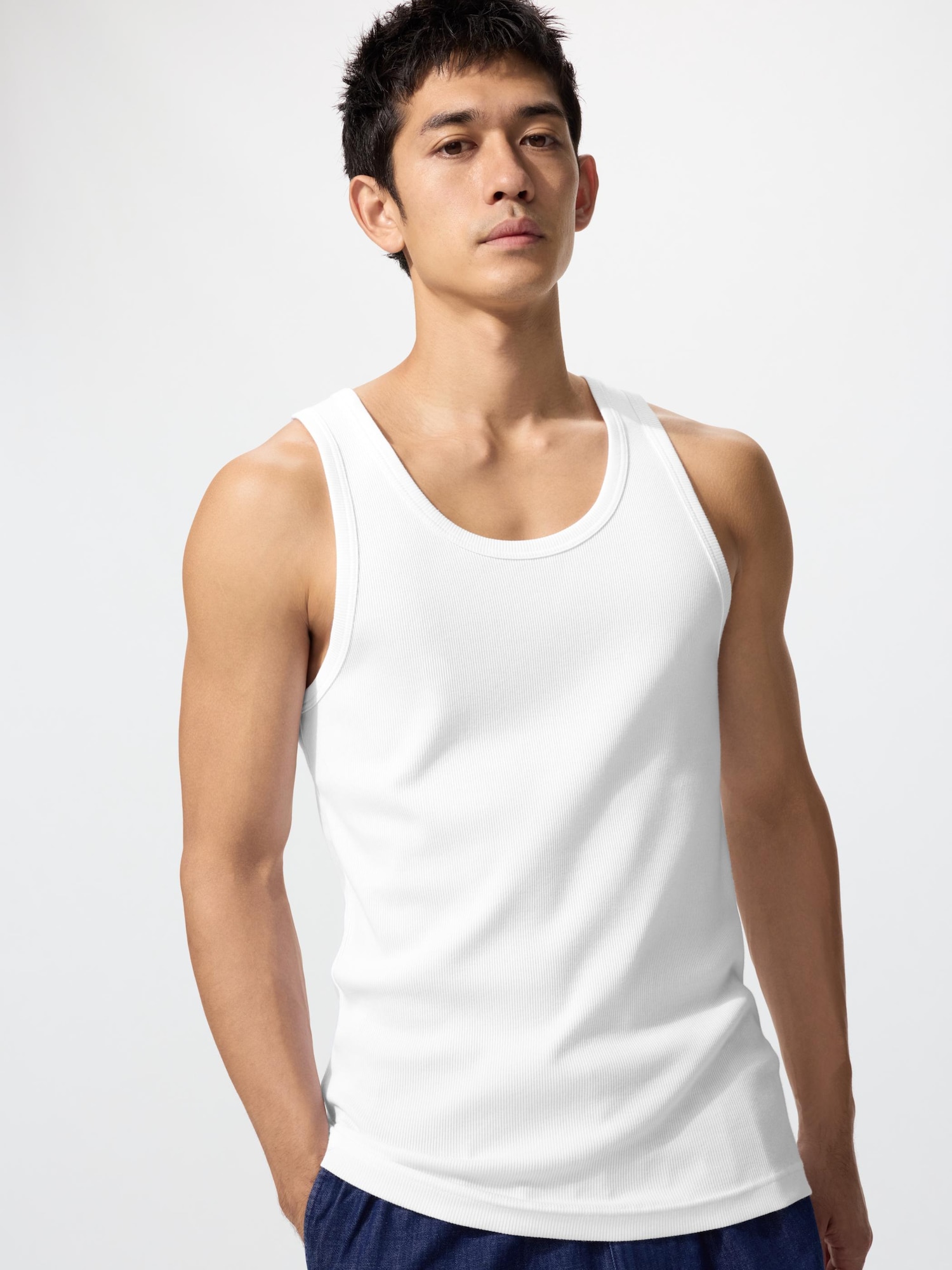 UNIQLO Men’s DRY Color Ribbed Tank Top with Quick-Drying, White UNIQLO Men’s DRY Color Ribbed Tank Top with Quick-Drying, White