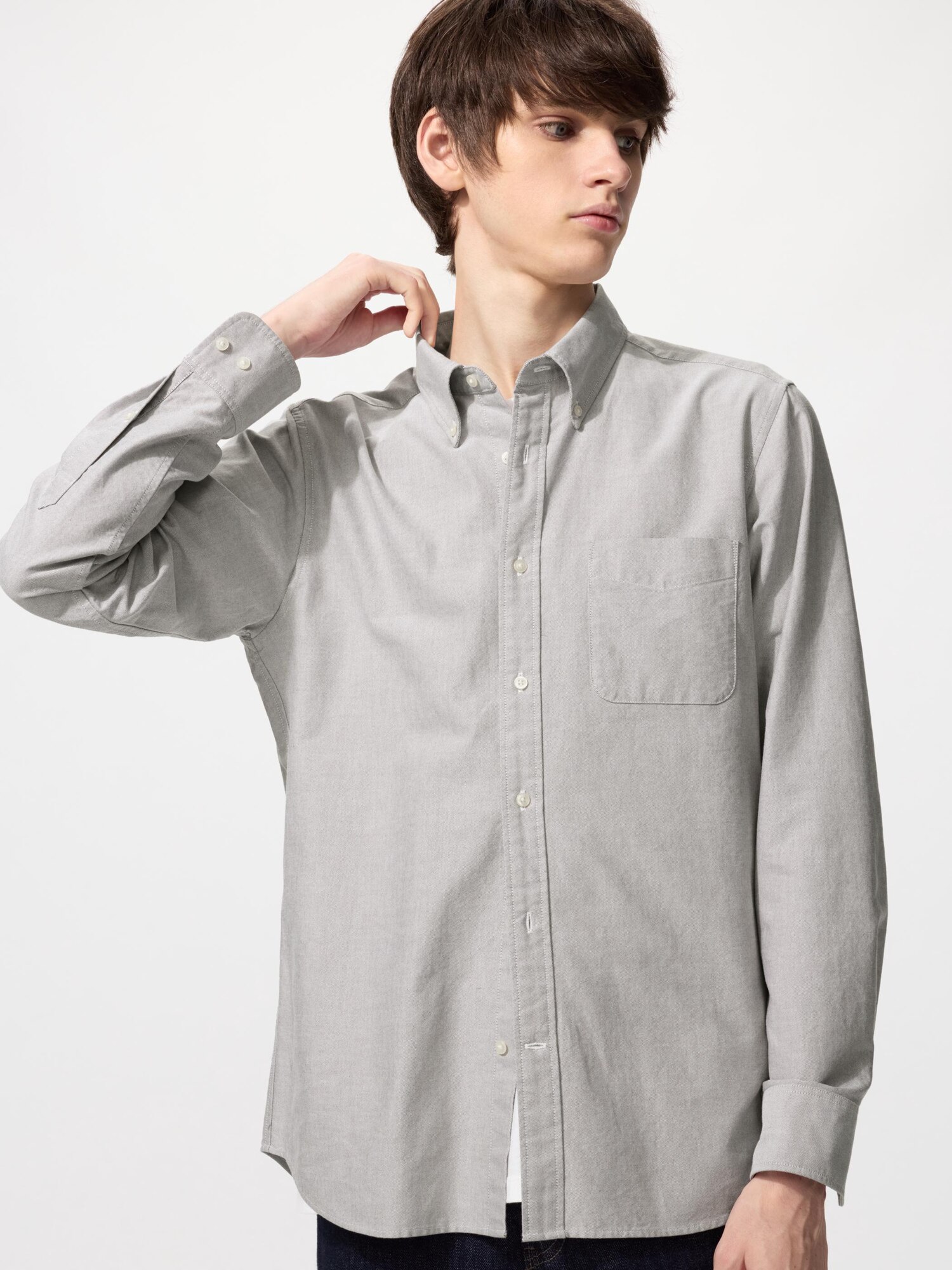 UNIQLO Men’s Oxford Slim Shirt, Gray, Small