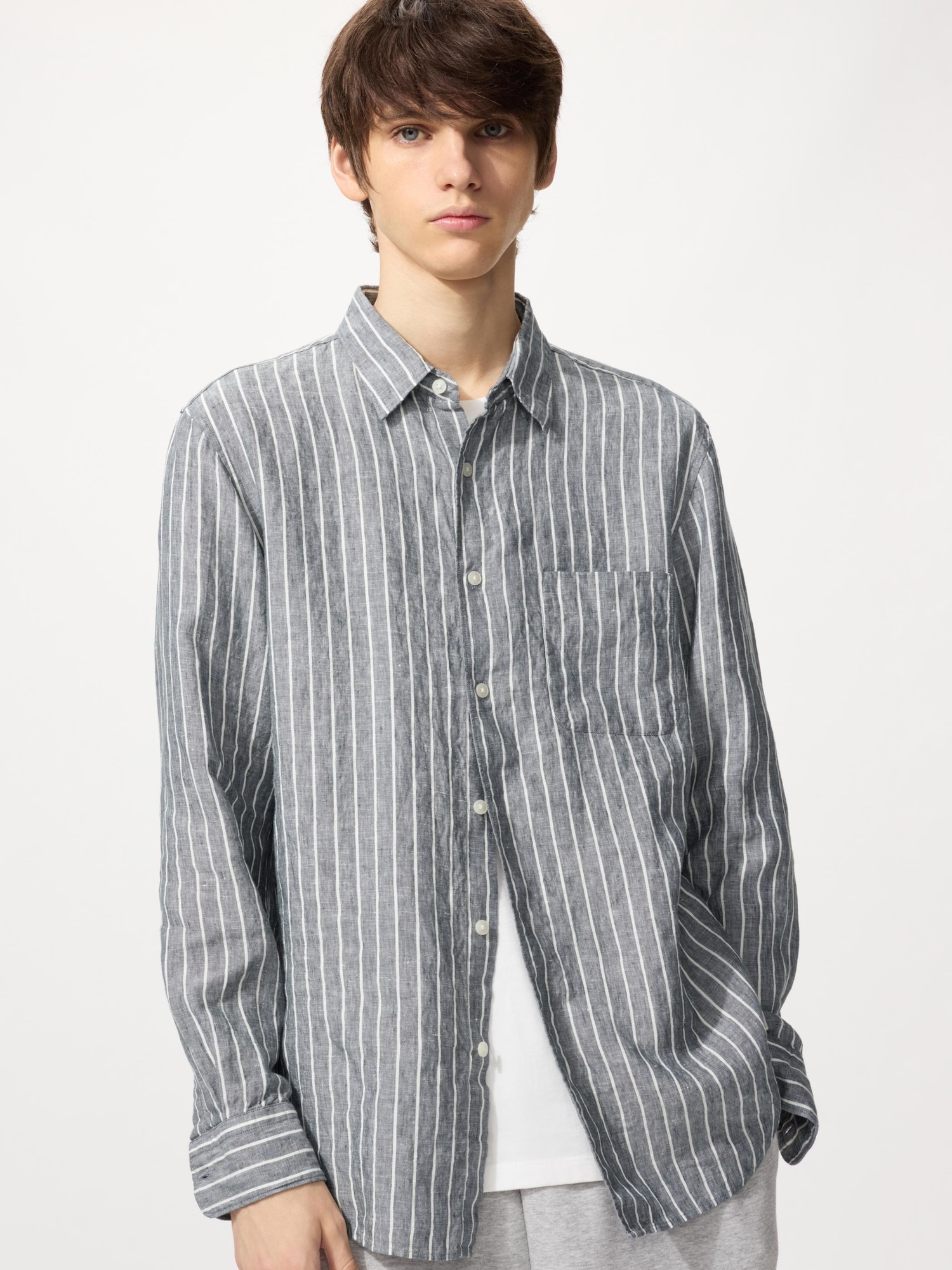UNIQLO Men’s Premium Linen Shirt Striped, Dark Gray, Large, % Linen UNIQLO Men’s Premium Linen Shirt Striped, Dark Gray, Large, % Linen